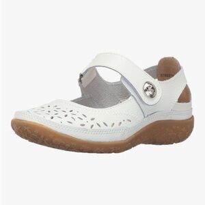 Spring Step Women's Laser Cut Out White Leather Sandal Sz 38 7.5 EUC